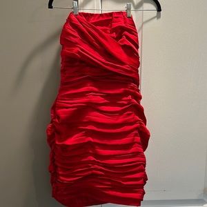 Red, Express dress with a side zipper. Worn on my birthday.